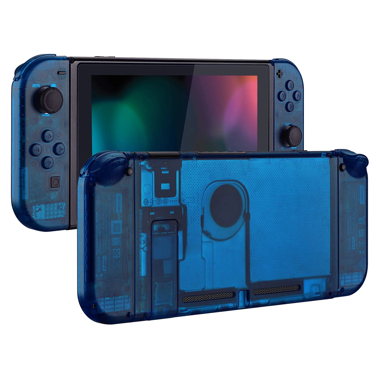 eXtremeRate Transparent Clear Blue Back Plate for Nintendo Switch Console, NS Joy con Handheld Controller Housing with Full Set Buttons, DIY Replacement Shell for Nintendo Switch