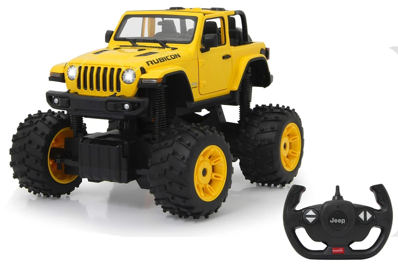 Jamara 405181 Jeep Wrangler JL 1:14 Black 2.4GHz Big Wheel Door Manually Officially Licensed Up to 1 Hour Drive Time, Approx. 9 km/h perfectly reproduced details, detailed interior, LED light, red