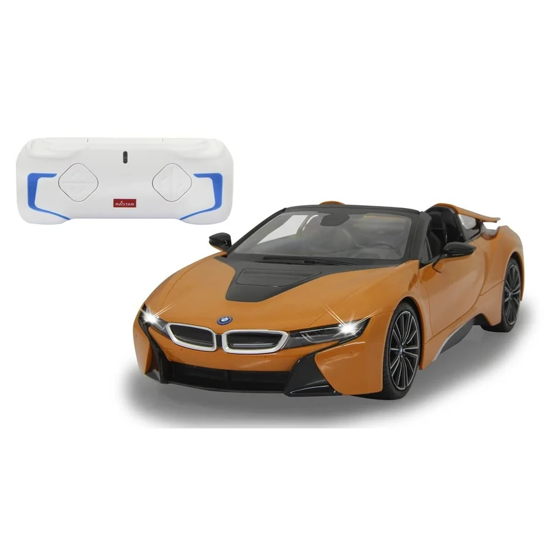 Jamara 405183 BMW I8 Roadster 1:12 Orange 2.4 GHz Officially Licensed Up to 1 hour riding time at approx. 9 km/h, perfectly reproduced details, workmanship