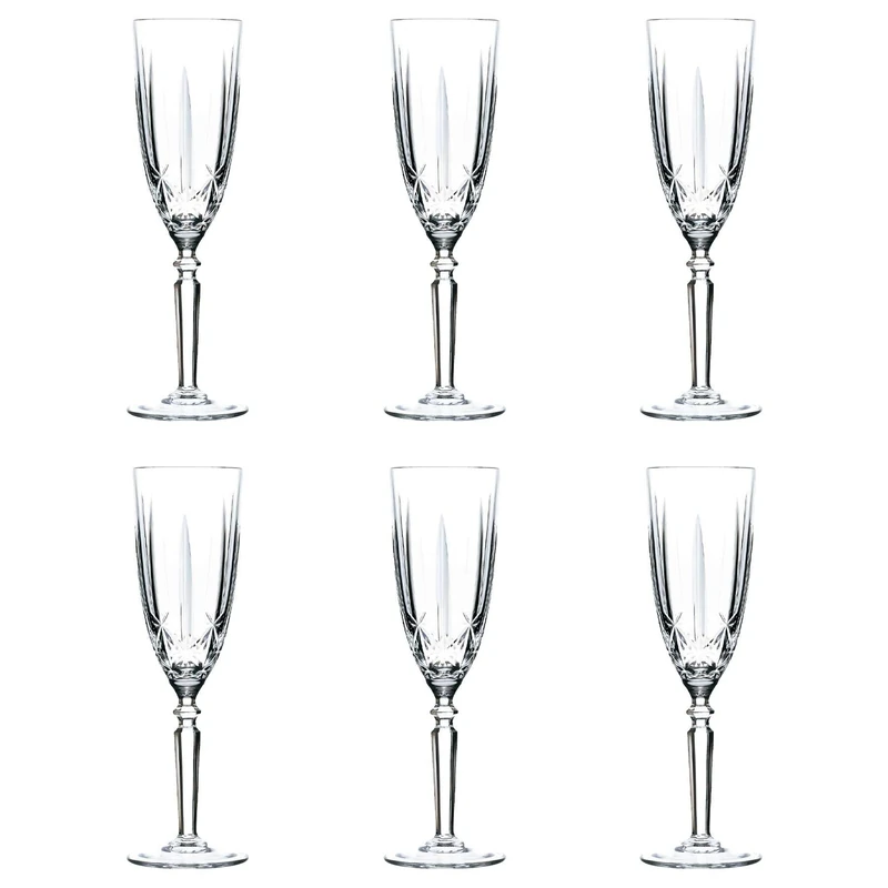 RCR Crystal 6x 200ml Crystal Glass Champagne Glasses - RCR Orchestra Range Prosecco Fizz Stemware Glass Flutes Set - Gift Boxed - Made in Italy