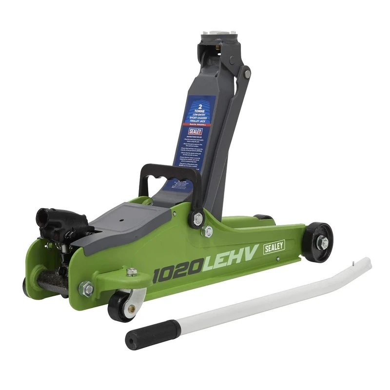 Sealey 2 Tonne Trolley Jack, Car Jack, Low Profile Short Chassis - High Visibility Green - 1020LEHV