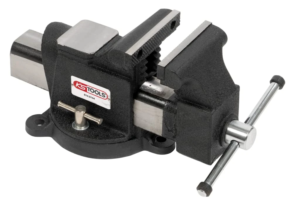 KS Tools - 914.0144 - Parallel jaw vice - 100 mm - Rotating Base - Polished jaw, Anvil and Sliding Part