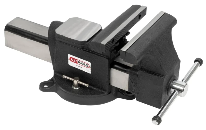 KS Tools 914.0148 - Parallel Jaw Bench Vice, 200 mm, Cast Iron Table Vice with Steel Jaws, Versatile Swivel Base, Interchangeable Jaws, Distance up to 200 mm