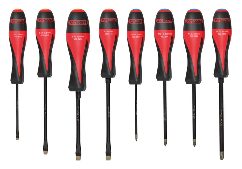 KS Tools 922.6440 Set of 8 Ultimategrip Screwdrivers, Slotted PZ - Practical and Easy to Use Repair Kit - Screwdriver Tool for DIY and Professional