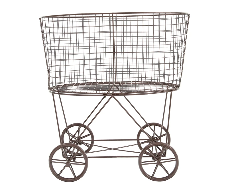 Creative Co-op Metal Rolling Laundry Cart with Rack, Bronze, Brown