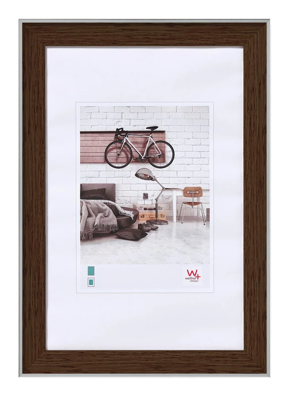 walther design Picture Frame Walnut 50 x 70 cm with Silver Outer Edge, Bohemian Design Frame EN070N