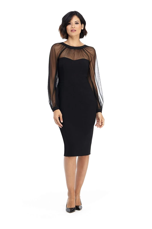 Maggy London Women's Long Sleeve Illusion Sheath with Back V-Neck Dress, Long SLV - Black, 14