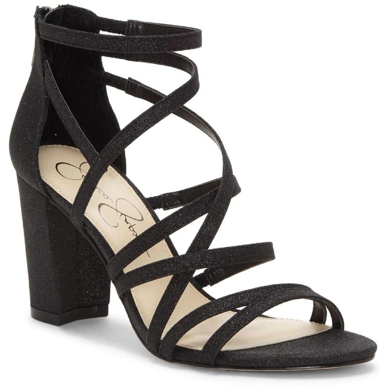 Jessica Simpson Women's Stassey Block Heel Strappy Sandal Heeled, Black Micro Flash, 5 UK