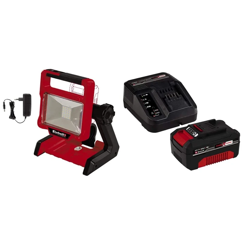 Einhell Power X-Change 18V Hybrid Rechargeable Work Light with Battery and Charger - Portable Rechargeable, Battery & Mains Powered, Dimmable 20 x LED (2000Lm Max) - TE-CL 18/2000 LiAC Floodlight