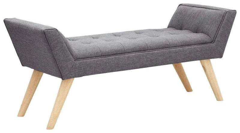 GFW Milan Upholstered Storage Bench, Window Seat With A Padded Stool Seat With Accent Solid Wood Legs, Suitable for Living Room Bedroom Hallway Or Dining Room, Dark Grey, H-51cm x W-118cm x D-43cm