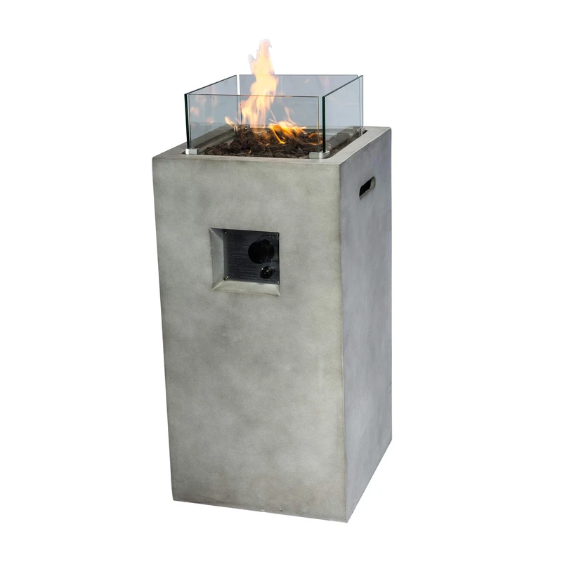 Teamson Home Outdoor Garden Small Square Propane Gas Fire Pit Burner, Smokeless Firepit, Patio Furniture Heater with Glass Screen, Lava Rocks & Cover