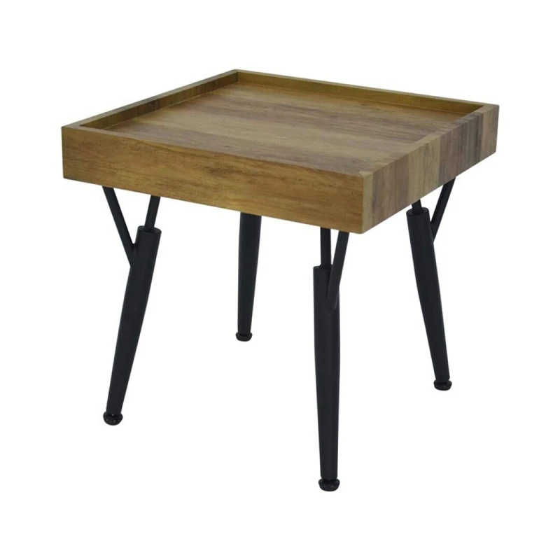 ZONS Side Table with Metal Top, Wood and Black