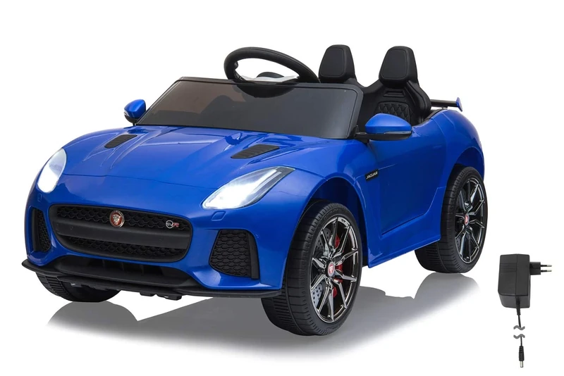 Jamara 460518 Ride-On Jaguar F-Type SVR 12V 2 Speed Motor and Battery for Long Ride Time, Micro-SD, USB and AUX Connection, LED Headlight, Illuminated Dashboard, Blue
