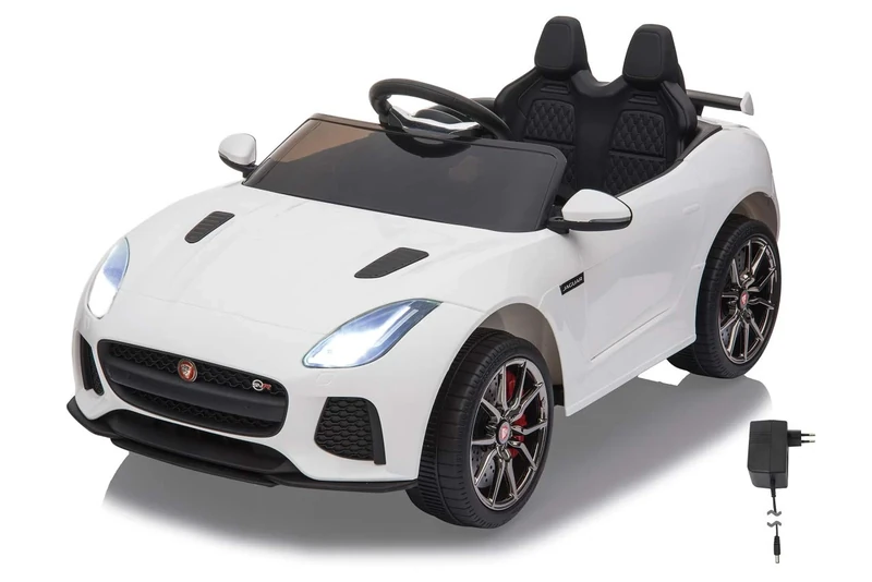 JAMARA 460516 - Ride-on Jaguar F-Type SVR 12V 2-Speed Powerful Motor and Battery for Long Driving Time, Micro SD, USB and AUX Connection, LED Headlight, Illuminated Dashboard, White