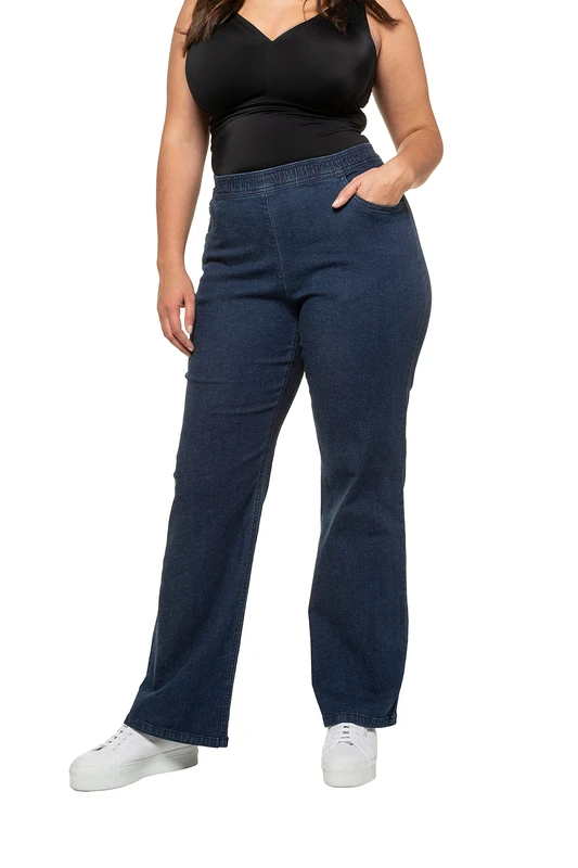 Ulla Popken Women's Plus Size Wide Leg Elastic Waist Stretch Jeans Dark Blue 18 725331 93-44