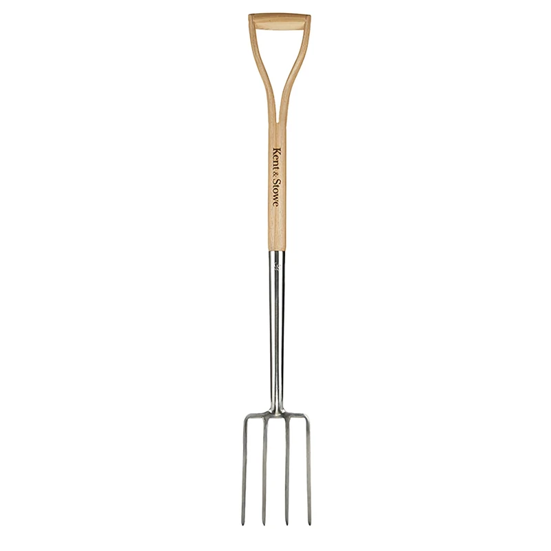 Kent & Stowe Flower Bed Spade Fork - Stainless Steel Garden Fork - Ideal for Tight Beds - Hay Fork with Ash Handle - Length 104cm
