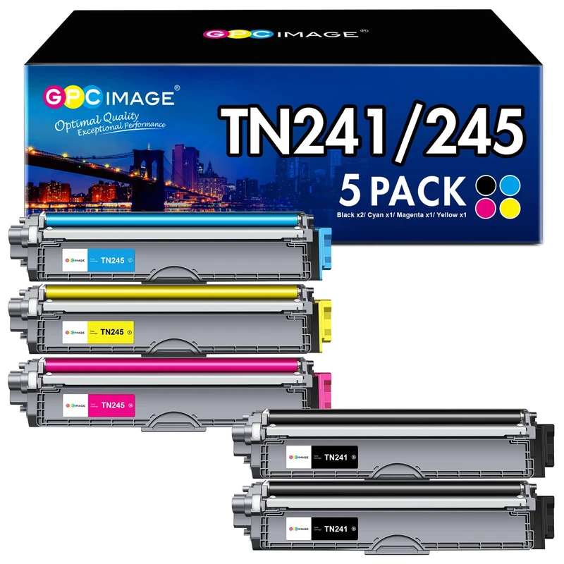 5-Pack TN241 TN245 Toner Cartridges Compatible for Brother TN241 TN245 TN-241 TN-245 Toner Cartridges for HL-3140CW HL-3150CW HL-3170CW DCP-9015CDW DCP-9020CDW MFC-9330CDW MFC-9340CDW (2BK/1C/1M/1Y)