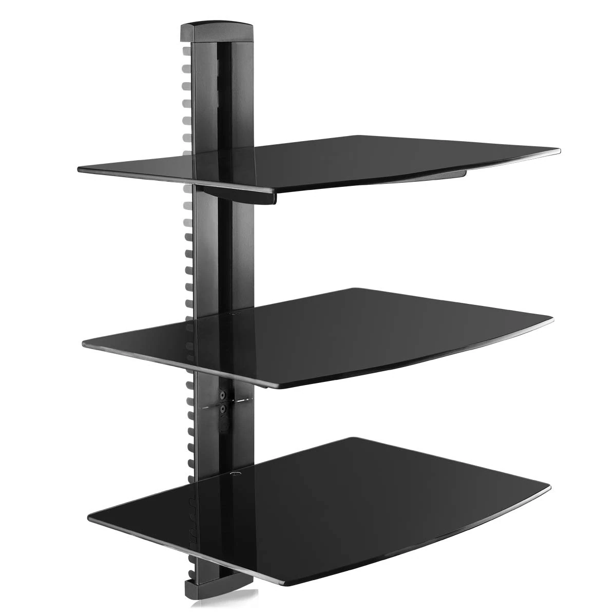 suptek 3 Floating Shelf Wall Bracket with Strengthened Tempered Glass for DVD Players/Cable Boxes/Games Consoles/TV Accessories, 3 Shelves, Black, CS303