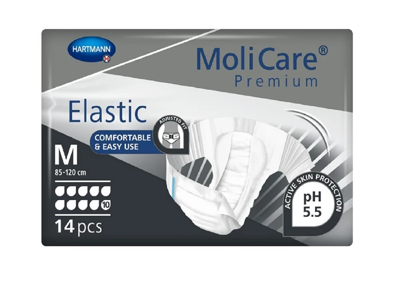 MoliCare Premium Elastic Adult Nappies – 10 Drop | High Absorbent Disposable Night-Time Nappy for Men & Women with Very Severe Incontinence | Size M | 4 Packs of 14 (56 Pieces)