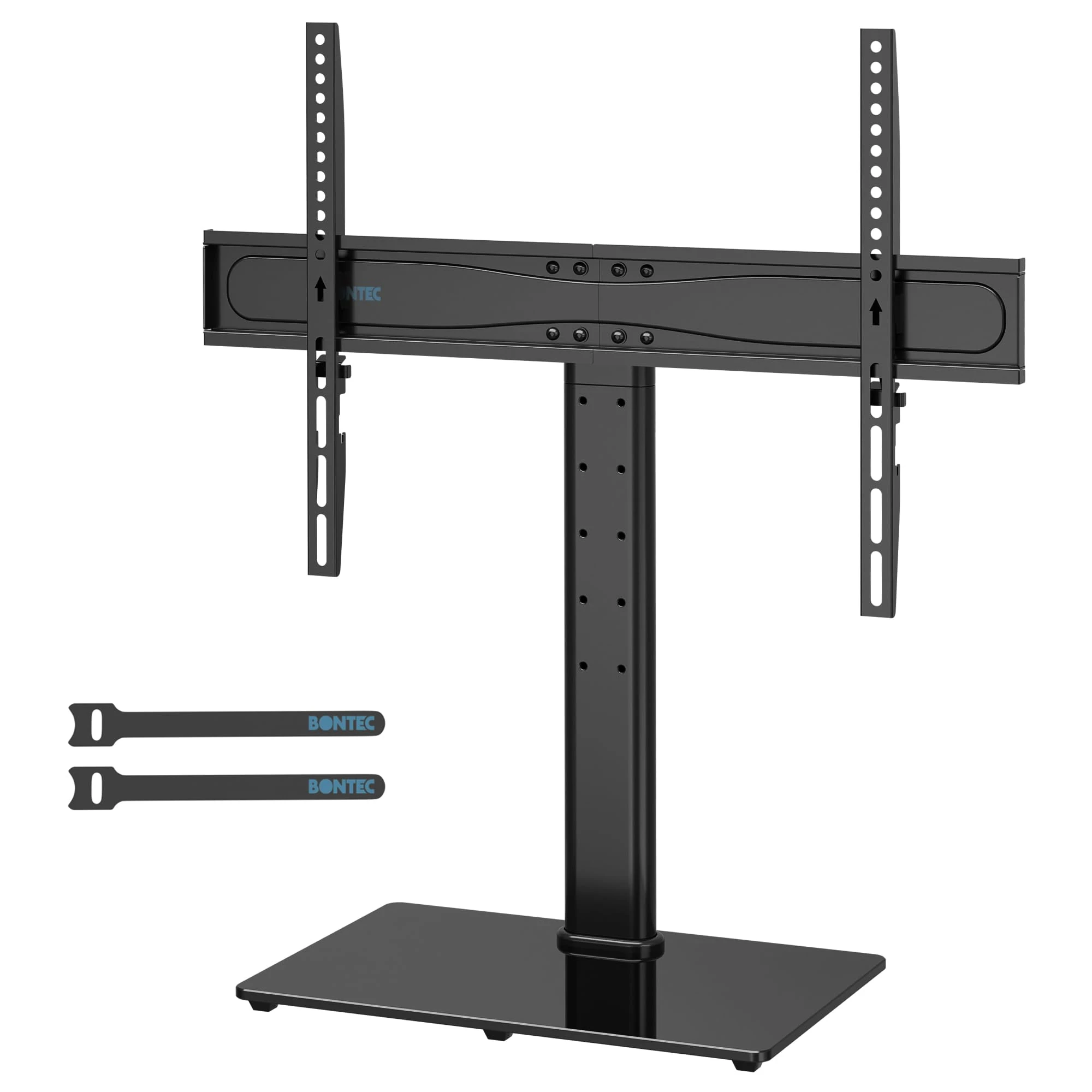 BONTEC Universal Table Top Pedestal TV Stand with Bracket for 32-65 inch LCD/LED/Plasma TVs, Height Adjustable TV stand with Tempered Glass Base & Cable Management, Holds 45 KG & Max.VESA 600x400mm