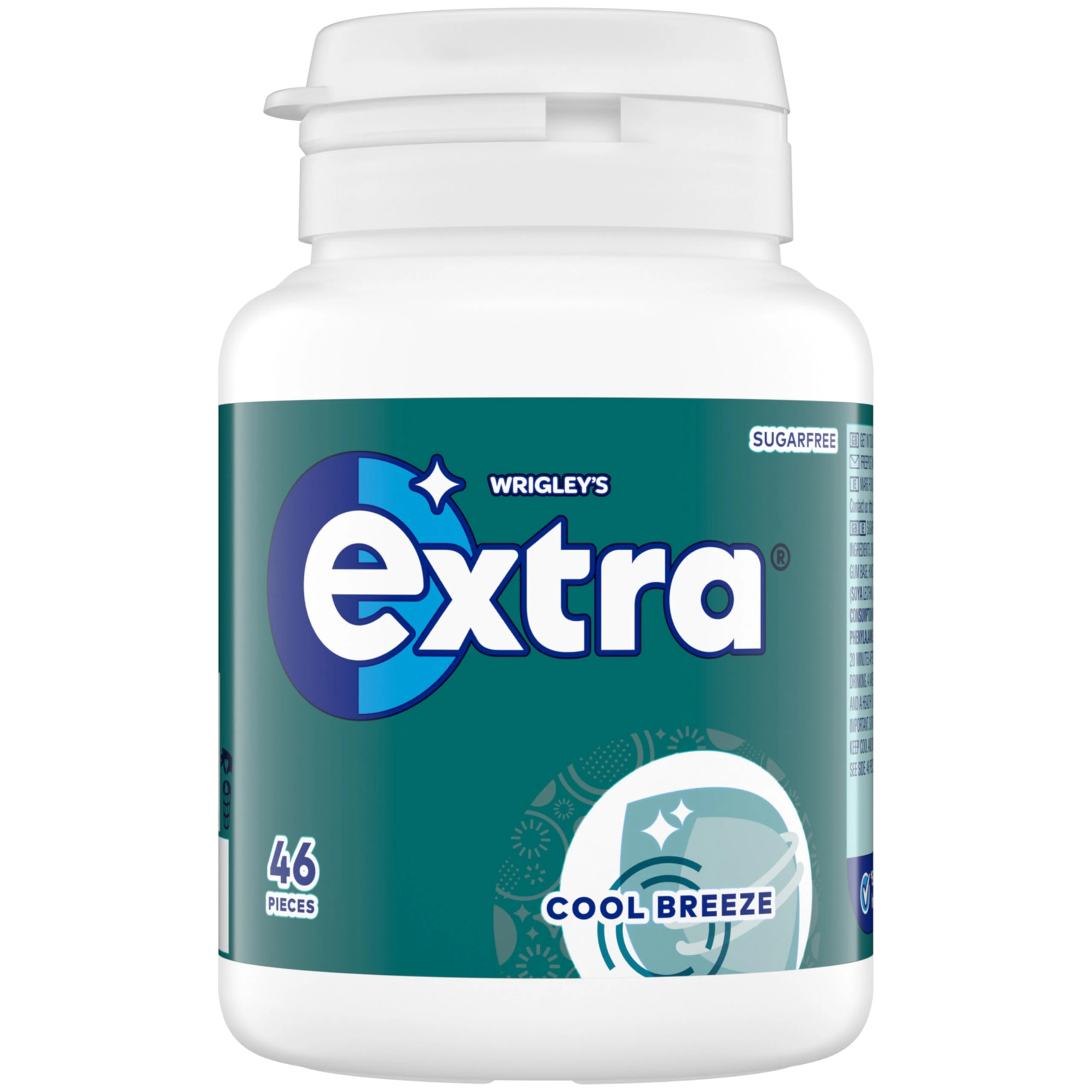 Wrigley's Extra Chewing Gum, Cool Breeze Mint Flavour, 46 pieces, Sugar Free Chewing Gum Bottle with Xylitol