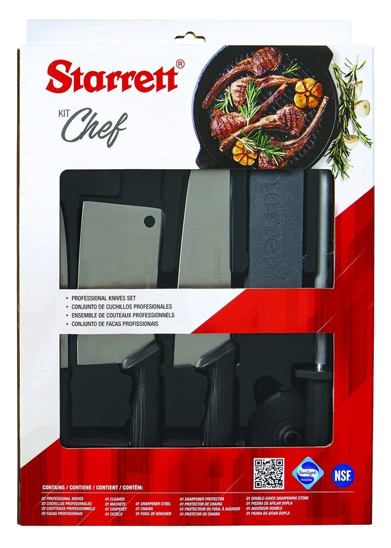 Starrett Professional Stainless Steel Chefs Kitchen Knife Set - 6-Pieces - Black Handle