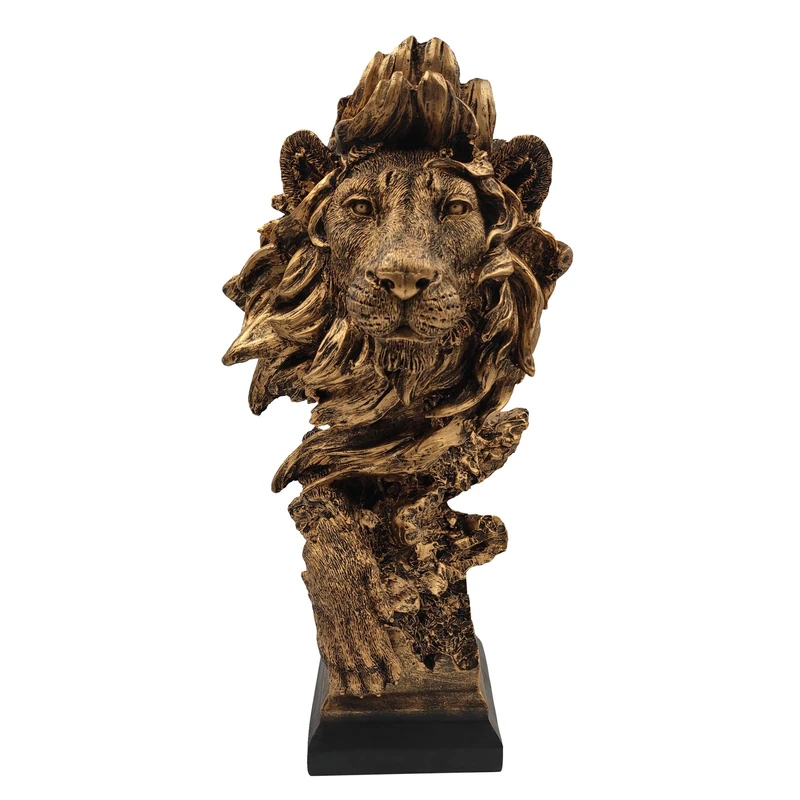 LOOYAR Resin Lion Statue Sculpture Ornament Collectible Figurine Craft Furnishing for Home Décor Farm House Living Room Porch Decoration Office Desk Desktop Table Wine Cabinet Arrangement Gift, Copper