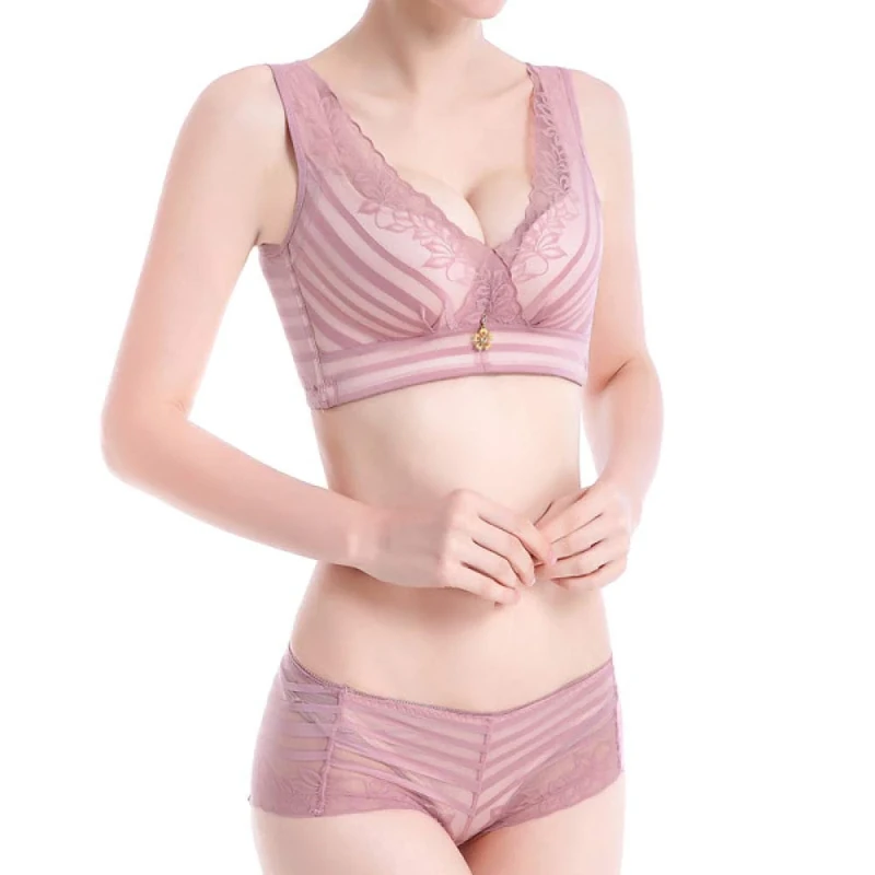 xurupeng Women's Gathered Lingerie Set - Bean Paste 75A - Image 1