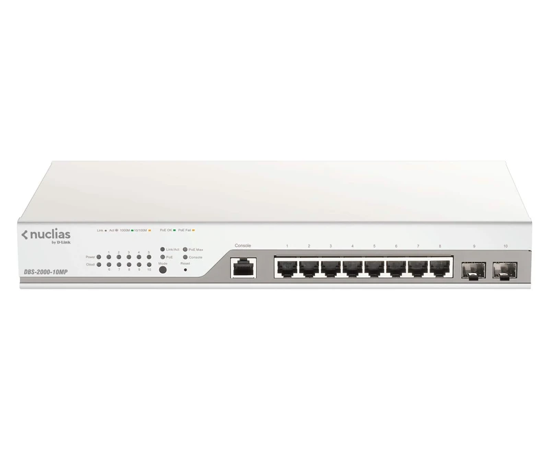 D-Link Nuclias Cloud-Managed DBS-2000-10MP Switch 8 x 10/100/1000 (PoE+) + 2 x Gigabit SFP - PoE+ (130 W)