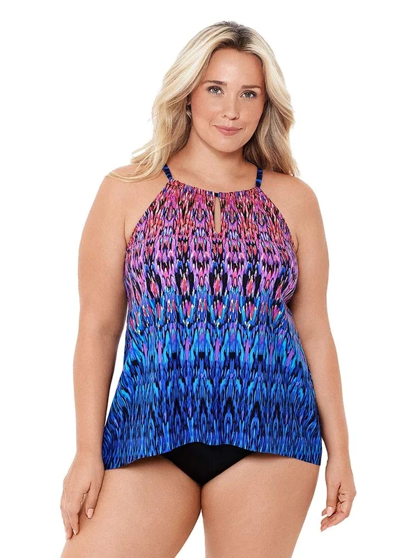 Miraclesuit Women's Plus Size Swimwear Vesuvio Peephole High Neckline Soft Cup Tankini Bathing Suit Top