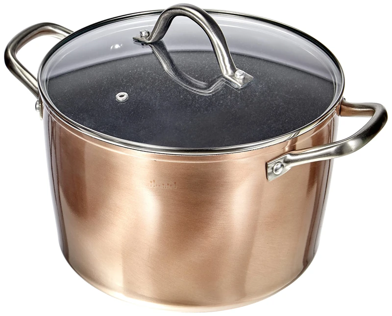 IBILI - Natura Copper Saucepan with Glass Lid 24 cm Stone Style Non-Stick Coating Suitable for Induction Cookers