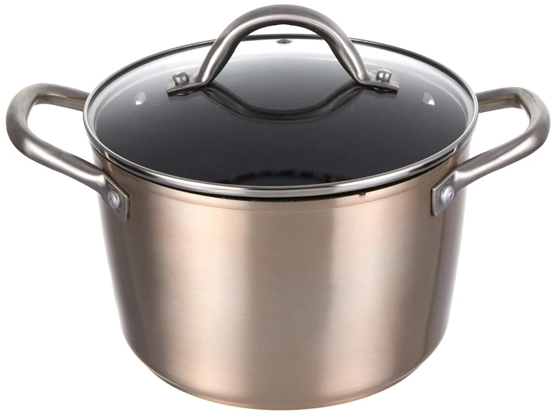 IBILI - Natura Copper Saucepan with Glass Lid 20 cm Stone Style Non-Stick Coating Suitable for Induction Cookers
