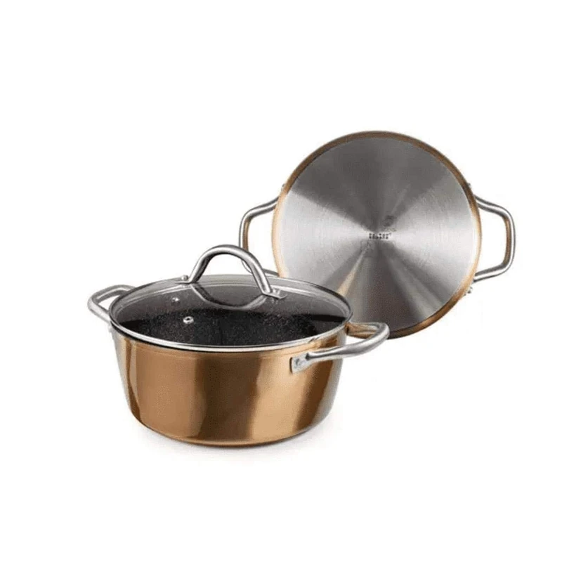 IBILI - Natura Copper Casserole Dish with Glass Lid 28 cm Stone Style Non-Stick Coating Suitable for Induction Cookers