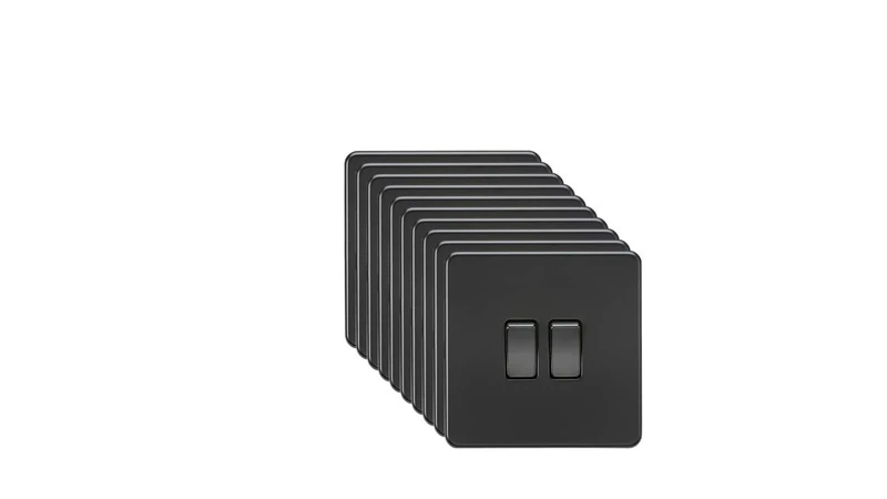 Screwless 10AX 2G 2-Way Switch - Matt Black with black rockers