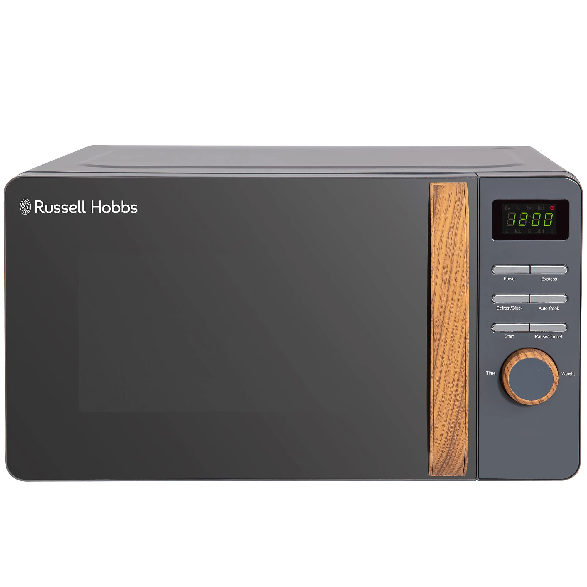 Russell Hobbs RHMD714G 17 L 700 W Scandi Grey Digital Microwave with 5 Power Levels, Wood Effect Handle & Dials, Clock & Timer, Automatic Defrost, Easy Clean, 8 Auto Cook Menus