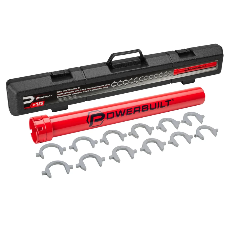 Powerbuilt Master Inner Tie Rod Removal Tool Kit, 13 Pieces, Steering and Suspension, Adapter and Extension Wrench, Storage Case - 647785