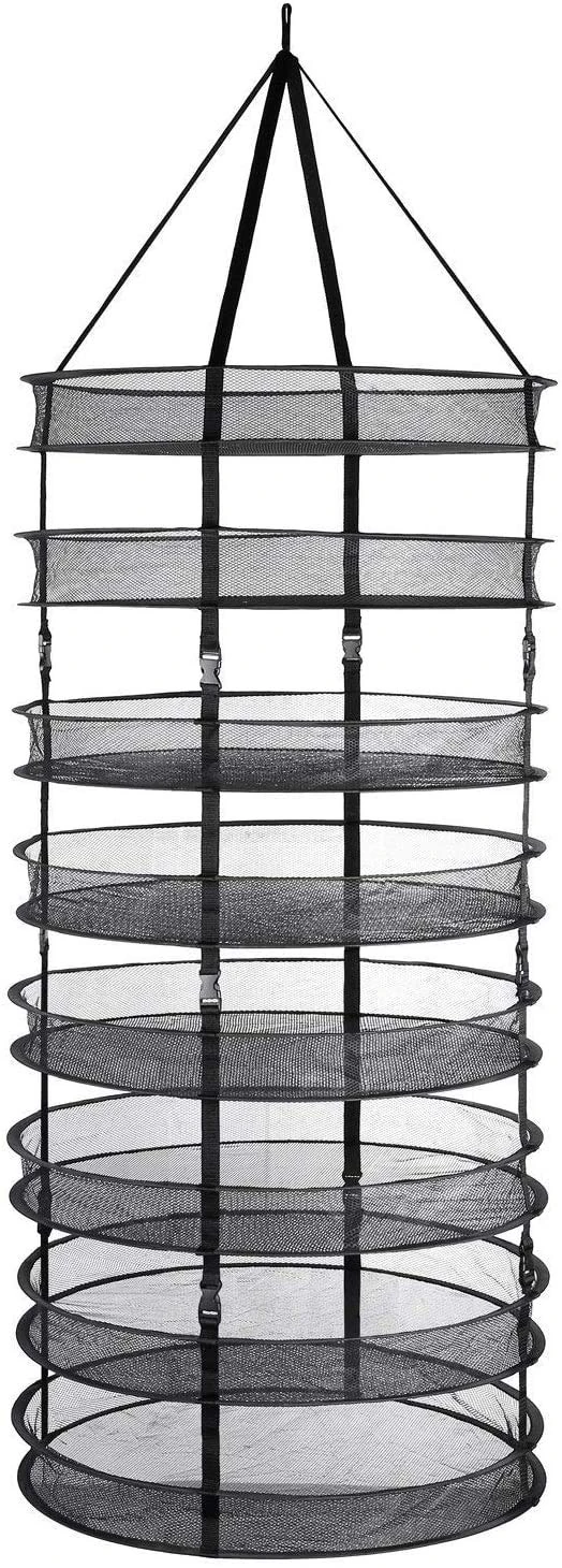 GR Plant Drying Rack Net 160cm 8-Tier Hydroponics Plant Grow Kit Hydroponic Kit 60cm Detachable Plant Drying Rack Adjustable Sizes 2/4/6/8 Layers with Carrying Bag for Herb Drying Bud Drying (Black)