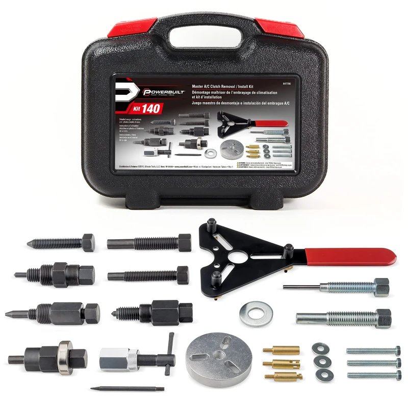 Powerbuilt Master AC Clutch Removal & Installation Tool Kit, Service Automotive AC Compressor Clutches, Holding Tool, Installer, Remover - 647756, Black, 23 Piece