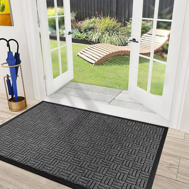 Mibao Front Door Mat, Heavy Duty Durable Welcome Mat for Outdoor Indoor, Dirt Trapper Waterproof Super Absorbent Door Mat for Entryway Outside Patio Porch, 46"x72", Gray