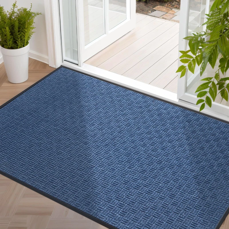 Mibao Front Door Mat, Heavy Duty Durable Welcome Mat for Outdoor Indoor, Dirt Trapper Waterproof Super Absorbent Door Mat for Entryway Outside Patio Porch, 73" x 46", Blue
