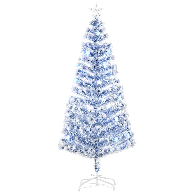 HOMCOM 6FT Artificial Fibre Optic Christmas Tree w/LED Lights White Blue