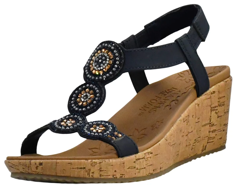 Skechers Women's Beverlee-Date Glam Wedge Sandal, Navy, 6.5 UK