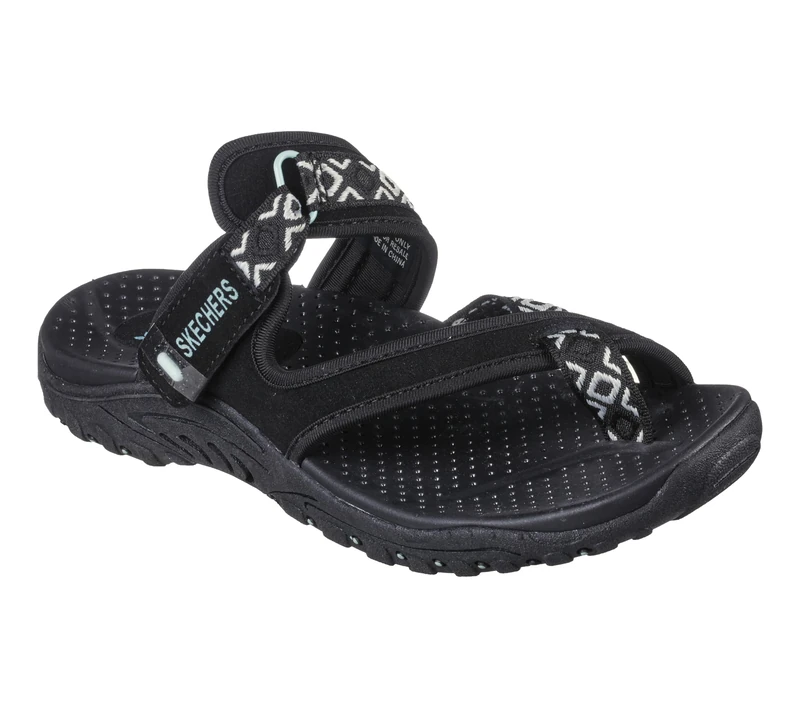 Skechers Women's Toe Thong Sandal Sport, Black/White, 6 B (M)
