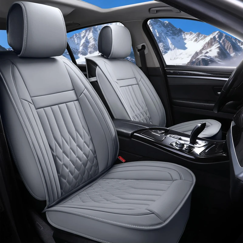 Aierxuan 5 Car Seat Covers Full Set with Waterproof Leather, Universal Fit for Most Sedan SUV (Grey, Full Set)