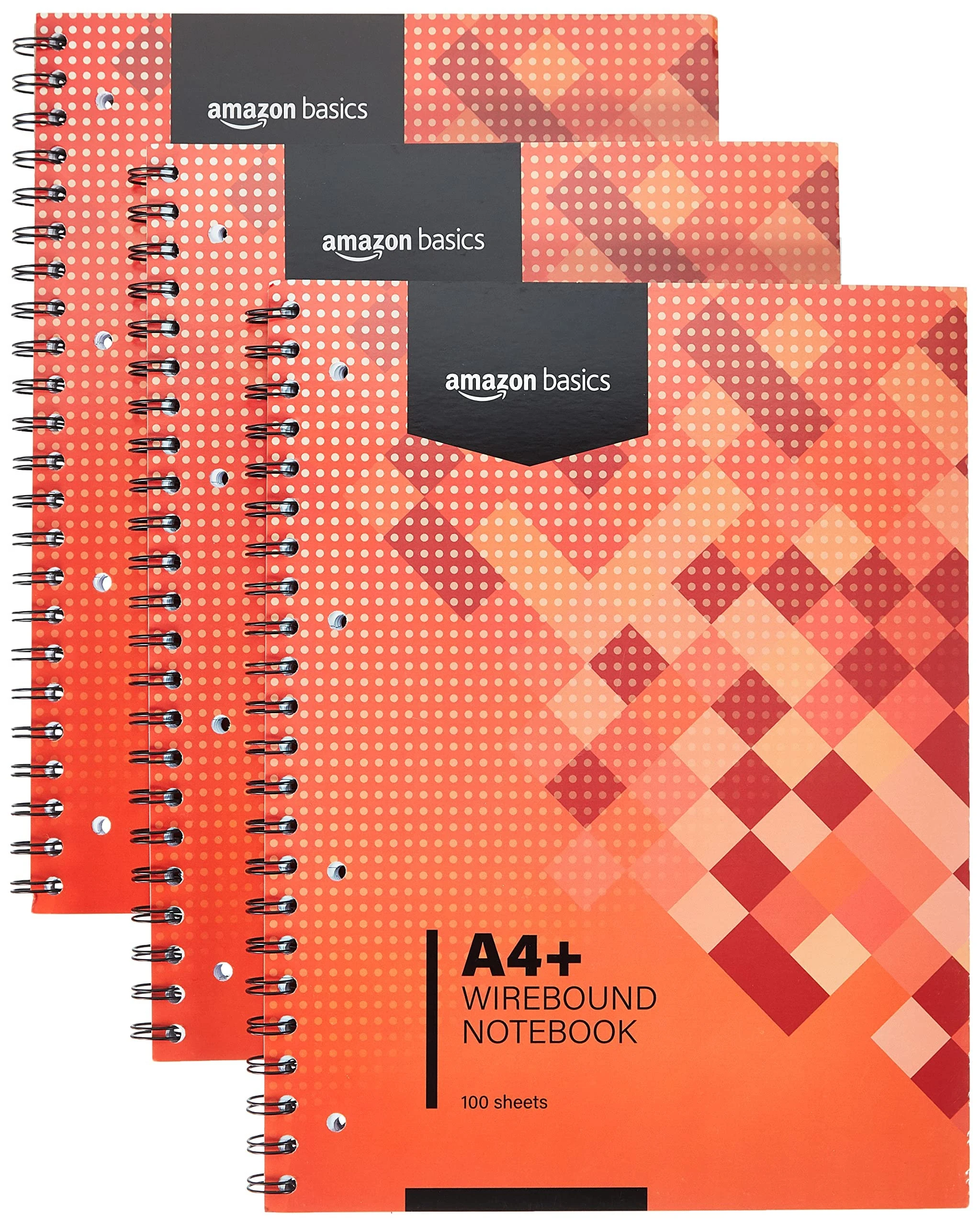 Amazon Basics Wirebound Notebook, 100 Sheets / 200 Pages, A5, 80GSM, red, [3-Pack]