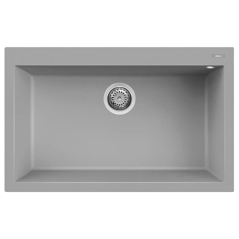 Elleci LKQ13097 Kitchen Sink Made of Granite (Keratek) with a Single Bowl Quadra 130-K97 Grey-LKQ13097, Light Grey