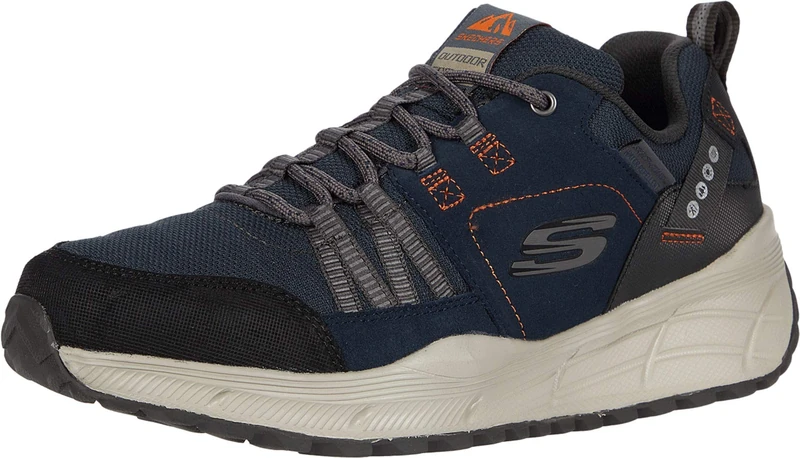 Skechers Men's Equalizer 4.0 Trail Sneaker,Navy Leather Mesh Synthetic Orange Trim,5.5 UK