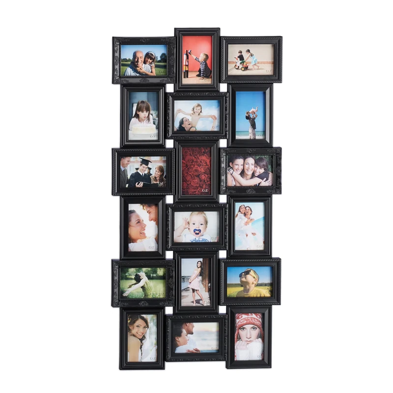 Relaxdays Picture Frame Collage, 18 Images, 10x15, Portrait & Landscape, Antique, Photo Collage HxW 104x54 cm, Black