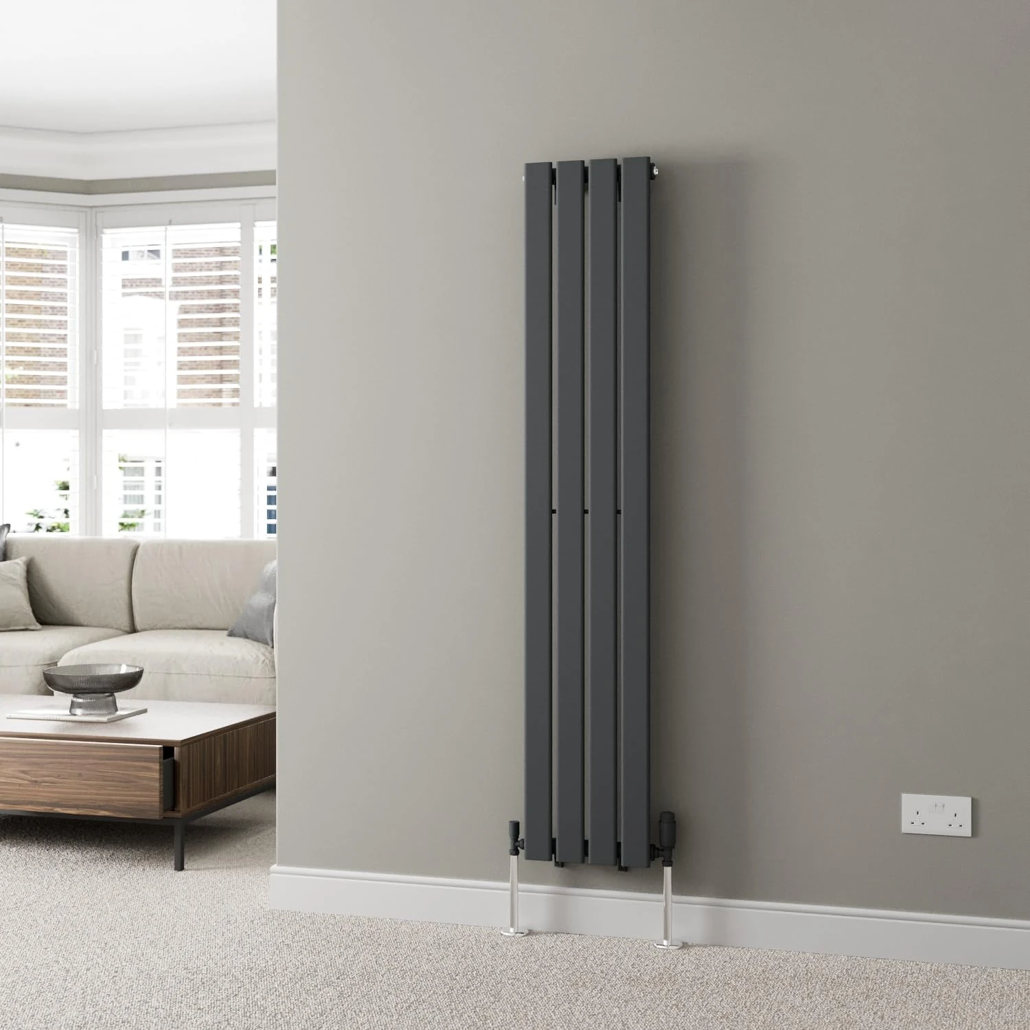 DuraTherm® 1600 x 300mm Anthracite Grey Vertical Designer Radiator Single Column Flat Panel Modern Central Heating Panels Bathroom Radiators