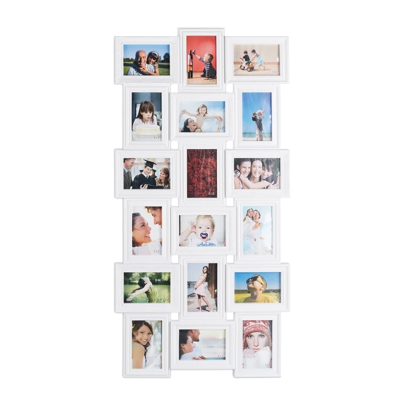 Relaxdays Picture Frame Collage, 18 Images, 10x15, Portrait & Landscape, Antique, Photo Collage HxW 104x54 cm, White